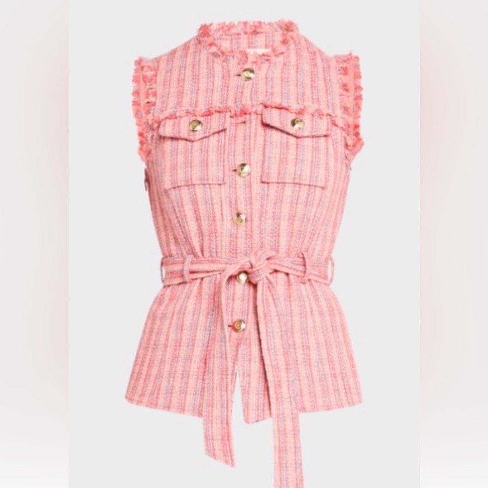 cinq a sept Pink Tweed Sleeveless Belted Vest